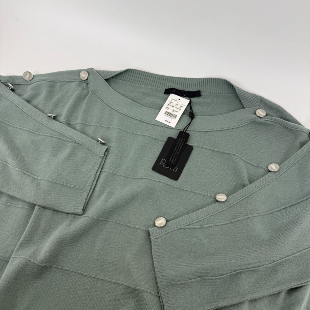 Raffi Seafoam Green Button Shoulder Split Sleeve Knit Top‎ NWT Size L